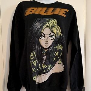 Billie Eilish Anime Cartoon Crewneck Sweatshirt Hot Topic Black M